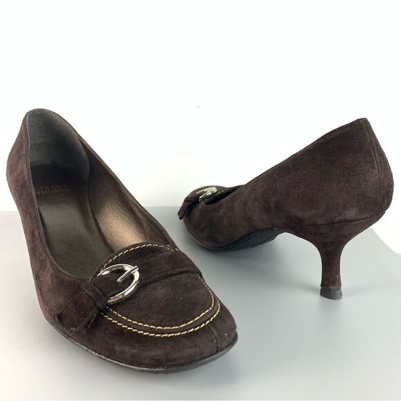 Stuart Weitzman Women's Shoes Pumps Size 9 Suede Brown Buckle Designer Luxury - Picture 1 of 13